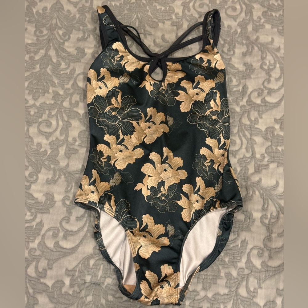 Eleve Dancewear Green and Gold Floral Dance Leotard